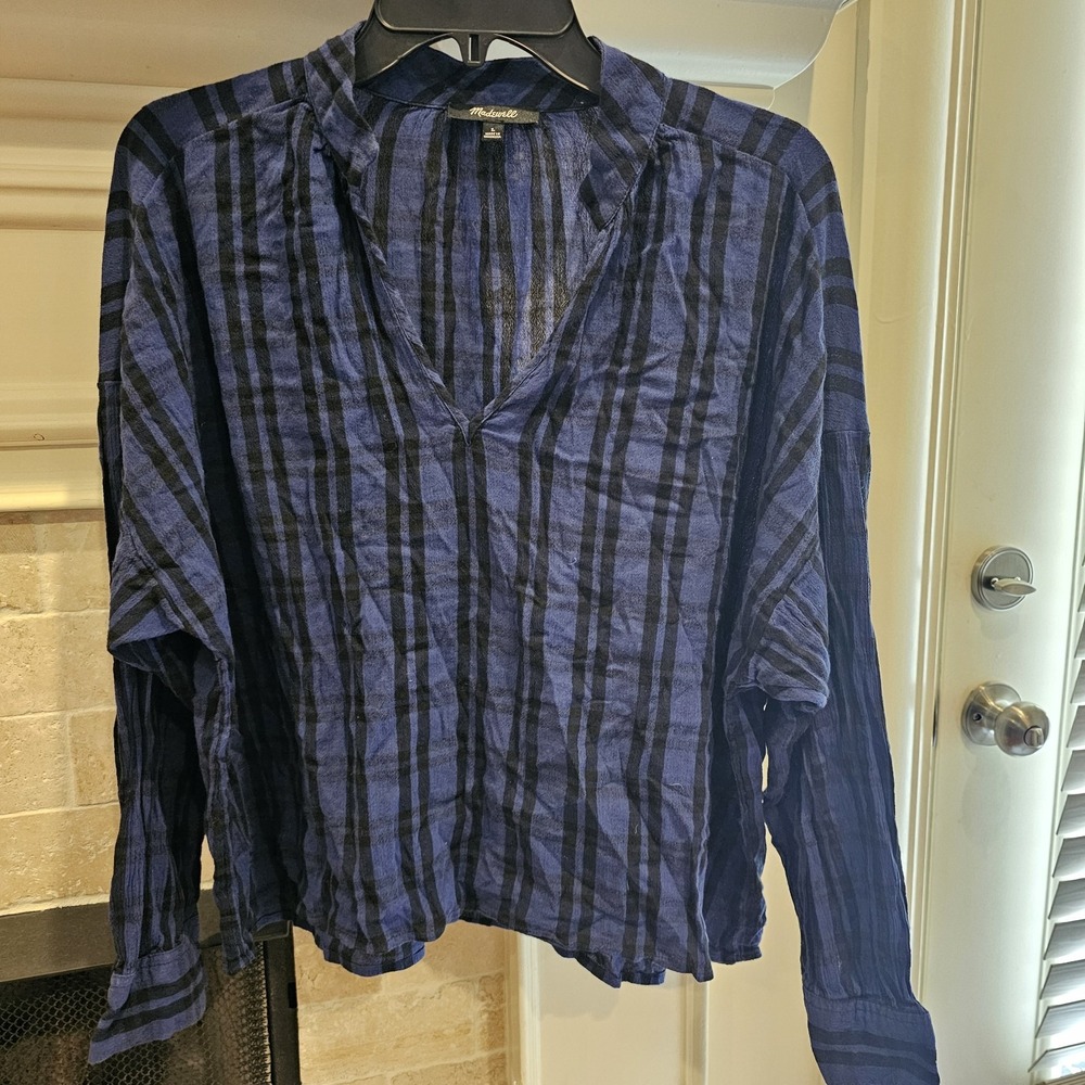 Madewell Large Blue And Black Plaid Womens Top